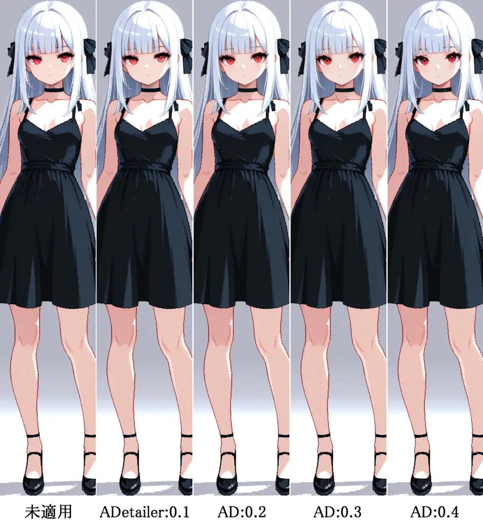 ADetailerのInpaint denoising strength比較｜看板娘（ドット画風）