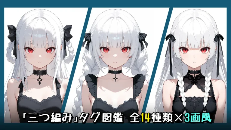 【髪型】三つ編み(編み込み)の画像生成プロンプト｜全14種をタグ比較【Illustrious-XL】