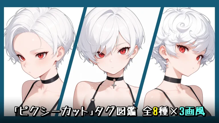 【髪型】ピクシーカットの画像生成プロンプト｜全8種をタグ比較【Illustrious-XL】