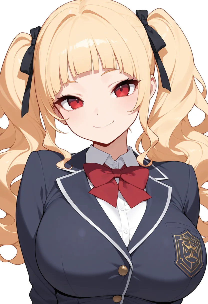 制服姿の女の子 ｜ 金髪 | ツインテール | 豊満 | ブレザー(冬) ｜ Illustrious-XL 再現タグ・プロンプト 生成例