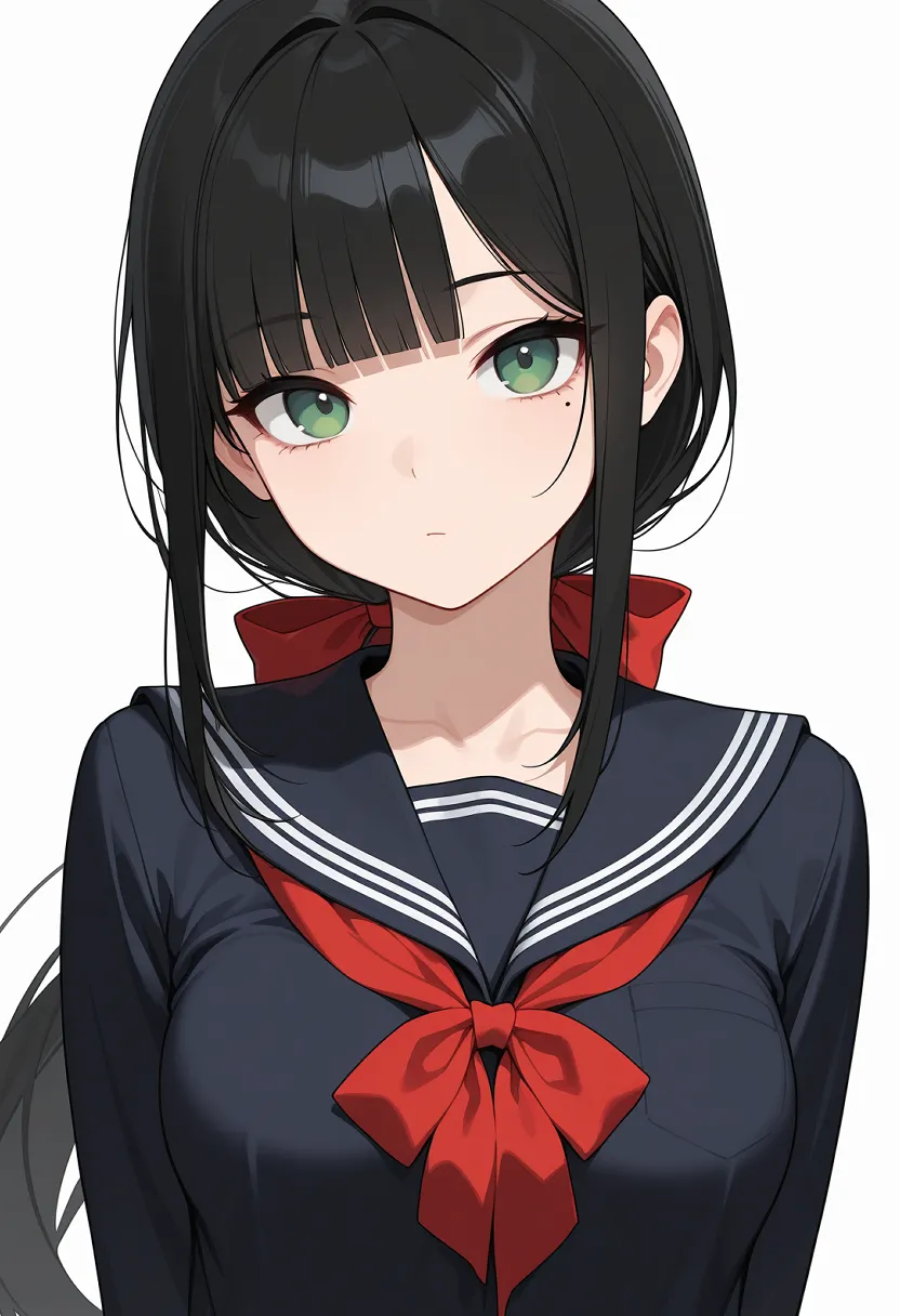制服姿の女の子 ｜ 黒髪 | ポニーテール | 泣きぼくろ | セーラー服(冬) ｜ Illustrious-XL 再現タグ・プロンプト 生成例