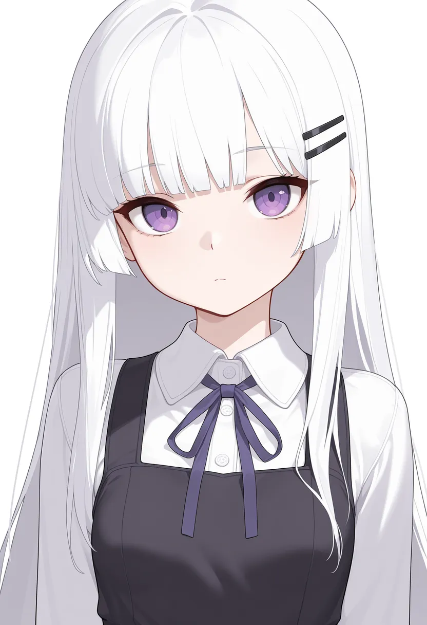 制服姿の女の子 ｜ 白髮 | 姫カット | 色白 | ピナフォア(冬) ｜ Illustrious-XL 再現タグ・プロンプト 生成例