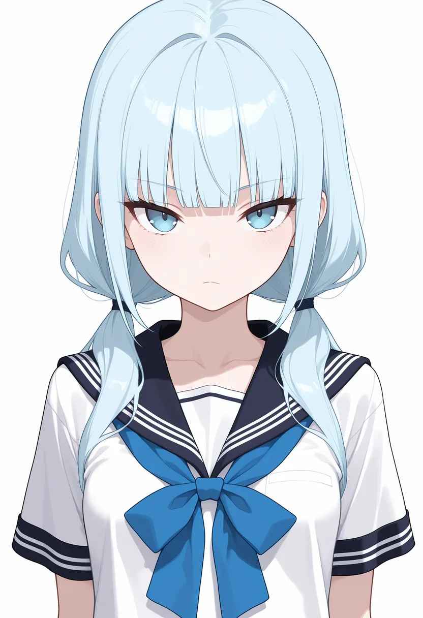 制服姿の女の子 ｜ 青髪 | ロウツイン | 小柄 | セーラー服(夏) ｜ Illustrious-XL 再現タグ・プロンプト 生成例