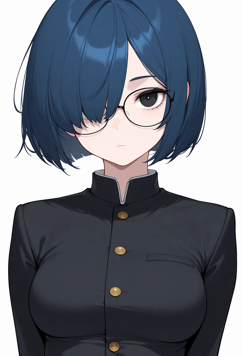 制服姿の女の子 ｜ 青髪 | ボブカット | メガネ | 学ラン ｜ Illustrious-XL 再現タグ・プロンプト 生成例