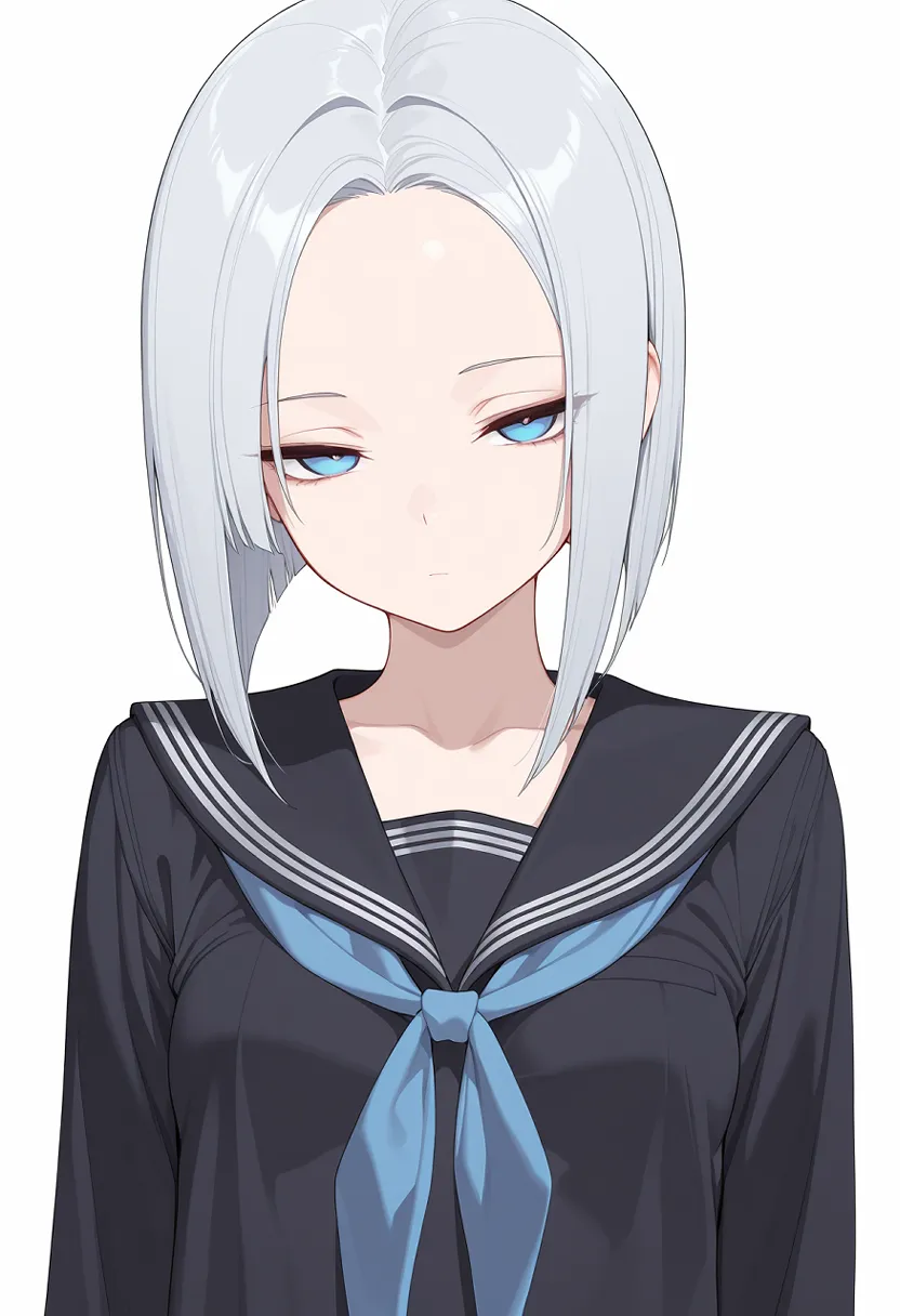 制服姿の女の子 ｜ 銀髪 | ボブカット | デコ | セーラー服(冬) ｜ Illustrious-XL 再現タグ・プロンプト 生成例