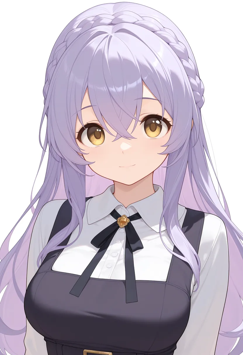 制服姿の女の子 ｜ 紫髪 | 編み込み | 垂れ目 | ピナフォア(冬) ｜ Illustrious-XL 再現タグ・プロンプト 生成例