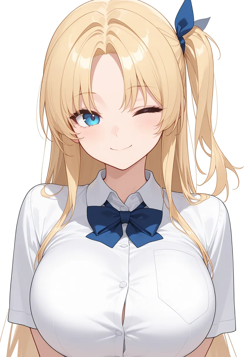 制服姿の女の子 ｜ 金髪 | ワンサイドアップ | 豊満 | ブレザー(夏) ｜ Illustrious-XL 再現タグ・プロンプト 生成例