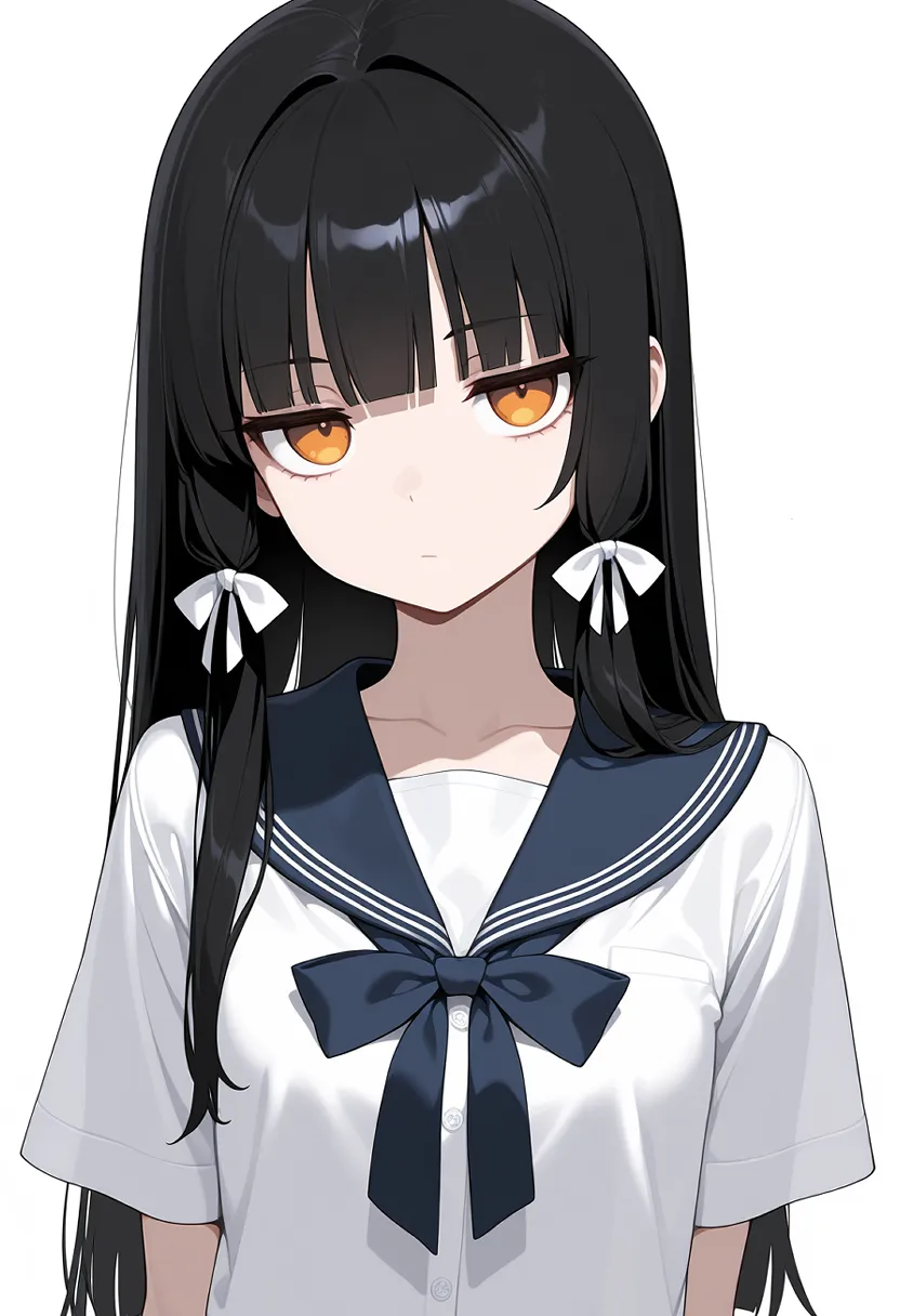 制服姿の女の子 ｜ 黒髪 | ぱっつん | ジト目 | セーラー服(夏) ｜ Illustrious-XL 再現タグ・プロンプト 生成例